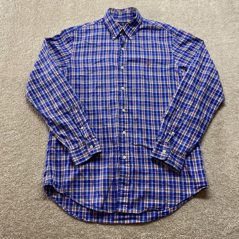 Ralph Lauren Shirt Mens Medium Blue Red‎ Plaid Button Down Long Sleeve Classic
